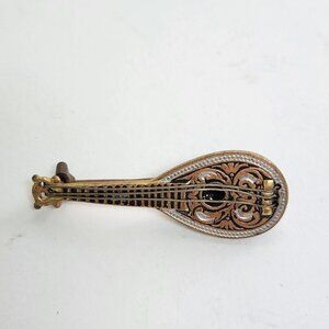 Vintage 60s Damascene Mandolin Brooch Pin Spain